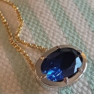 New Sapphirre Necklace 18k Gold Over Sterling Silver Deep Blue